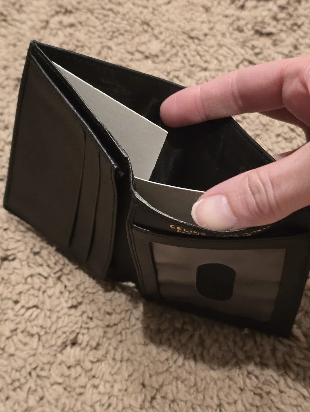 Vintage Celine Black Grained Leather Bi-Fold Wallet / Passcase M13